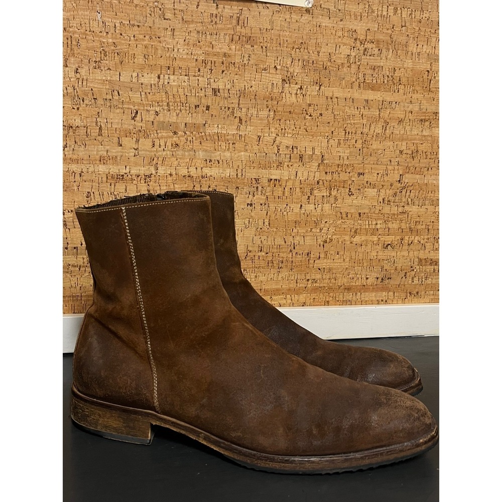 Gordon Rush Made In‎ Italy Distressed Brown Leather Side Zip Moto Boots Men 10"